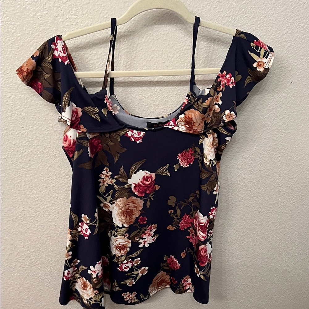 First Love Navy Floral Off-Shoulder Blouse
